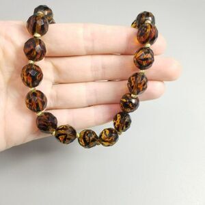 Vintage Brown Black Faceted Glass Bead Beaded Necklace Adjustable Length Clasp